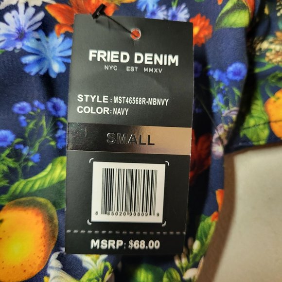 NWT FRIED Denim Men's S Short Sleeve Button Down Shirt Floral Tropical Slim Fit - Picture 10 of 16